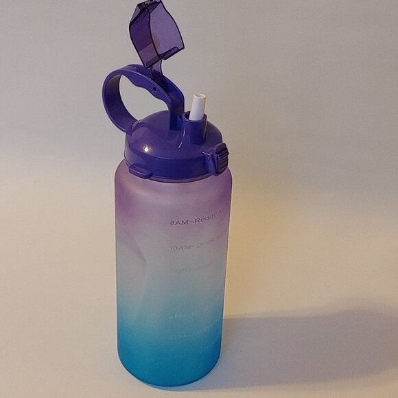 Motivational Water Bottle 64oz. Ombre Straw and Pop Top Lid 2000ml - Picture 2 of 14